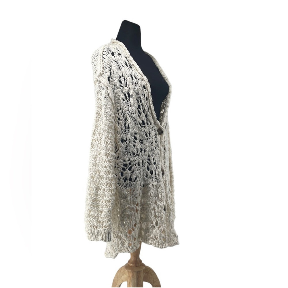 Free people open-knit cardigan pure cotton cream button up - Picture 2 of 3